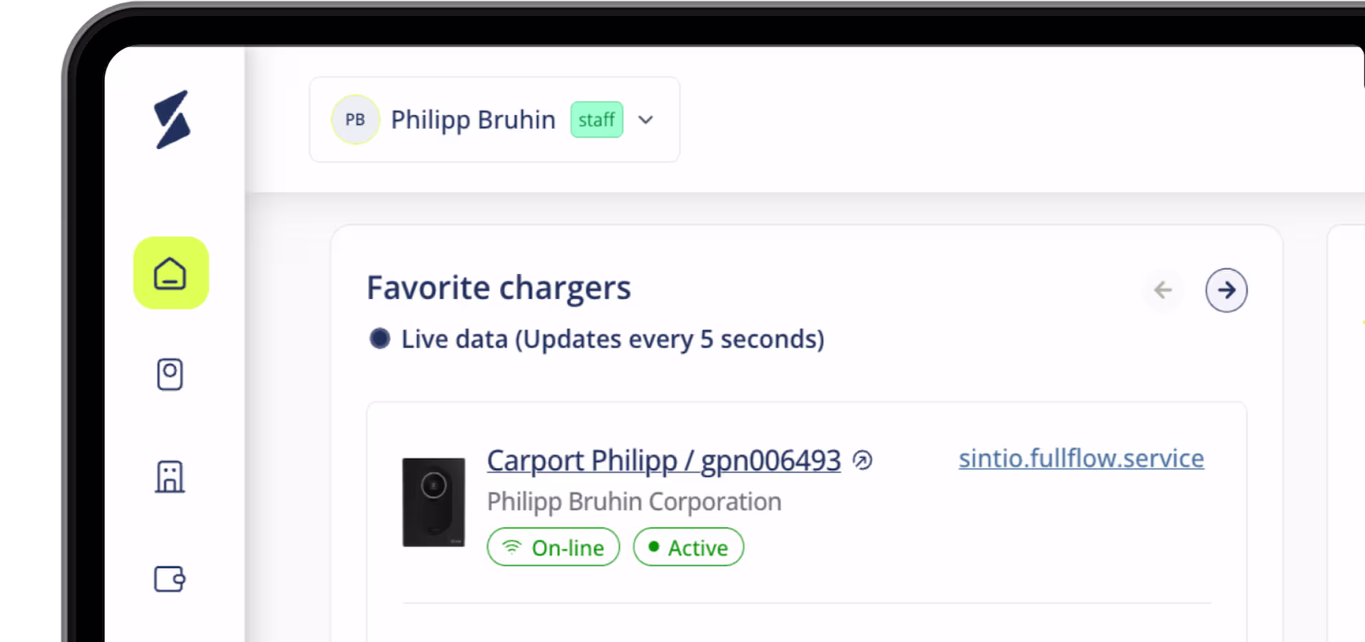 Portal dashboard charger live data image