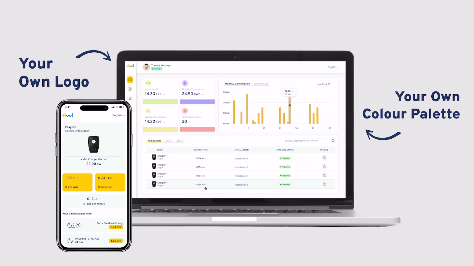 Sintio web portal and app in ewl's white-label design with its own logo and colour palette